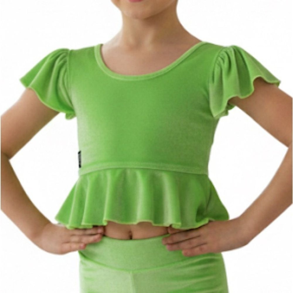 Kandi‎ Kouture Neon Green Velvet Ruffle Peplum Dance Top Child Medium child CM